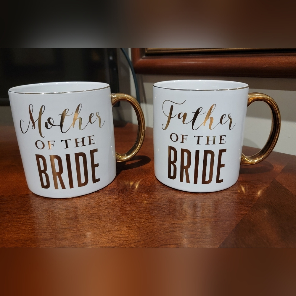 Bridal Gold And White Wedding Mugs Set